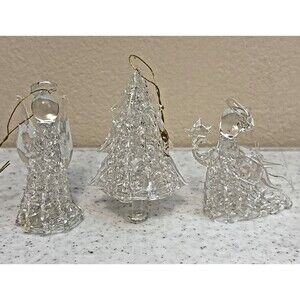 Lot of 3 Hand Spun Glass Christmas Ornaments Tree Angel Angel W/ Star
